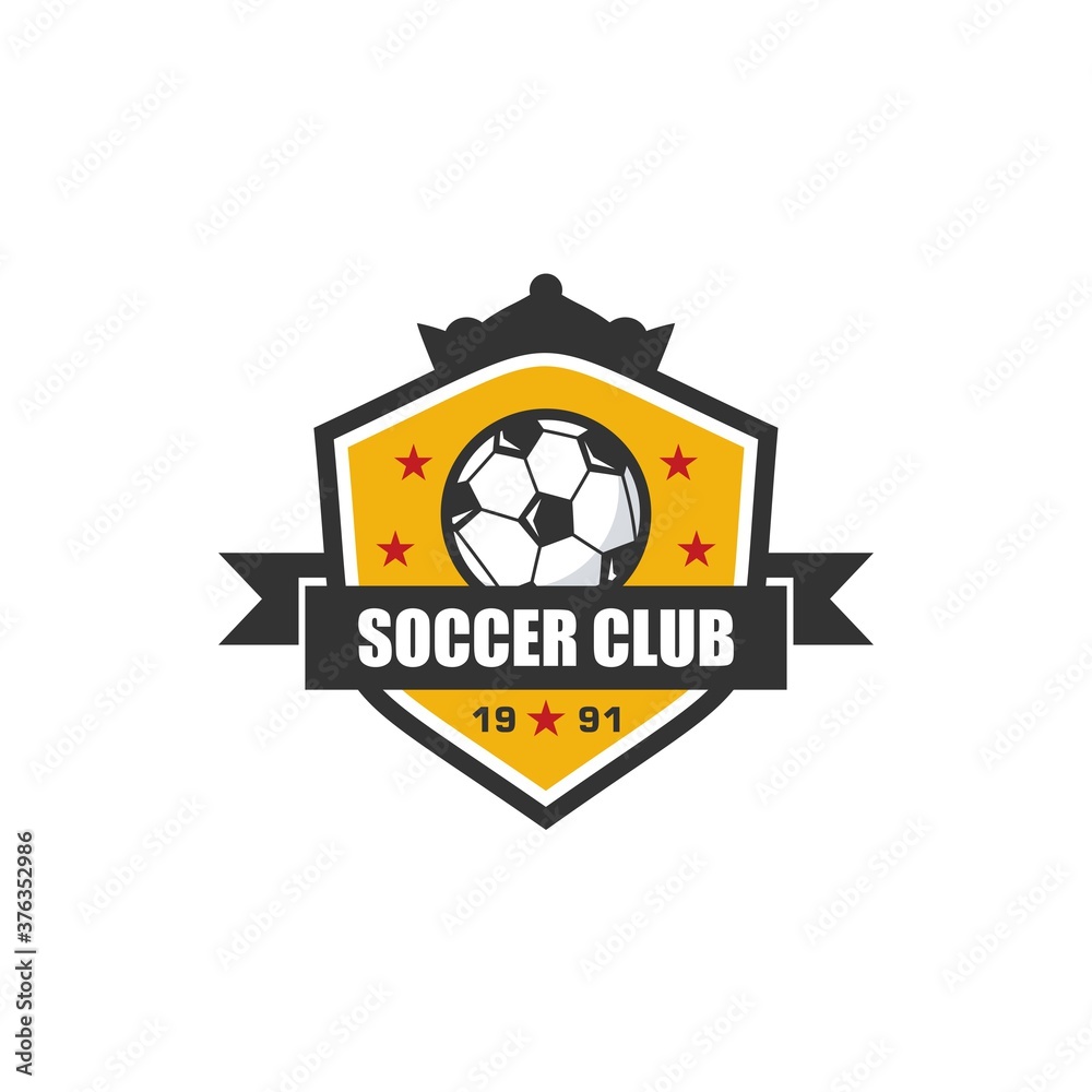 Obraz premium Soccer club emblem. Football badge shield logo, soccer ball team game club elements, Vector Logo Illustration Fit to championship or team