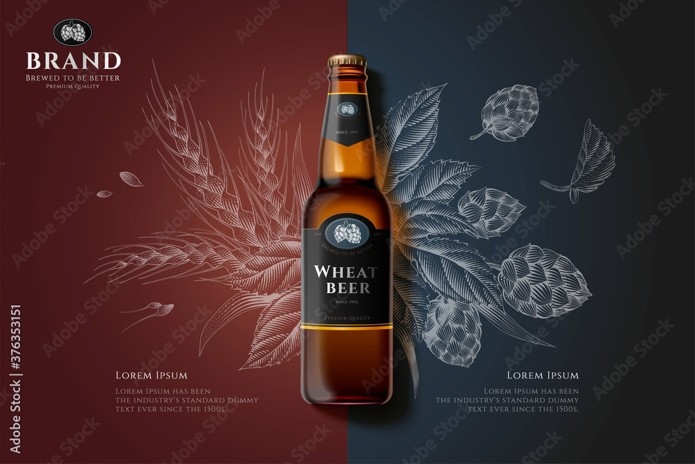 Engraving premium beer ad - obrazy, fototapety, plakaty 