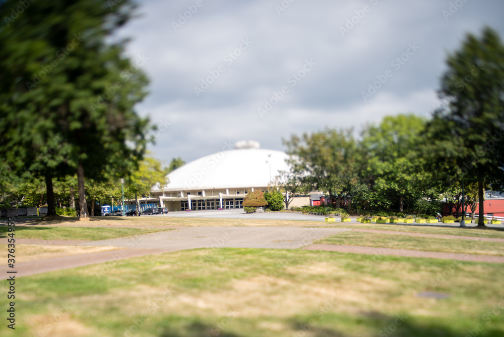 A picture of the PNE Agrodome taken using tilt-shift effect.　 Vancouver BC Canada
