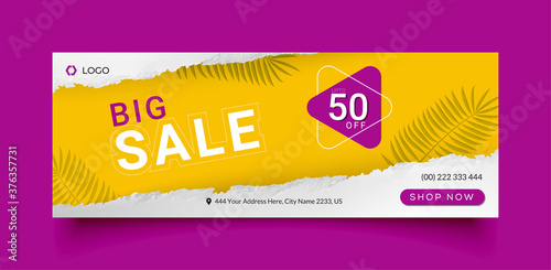 sale facebook cover page timeline web ad banner template with photo place modern layout white and yellow background design