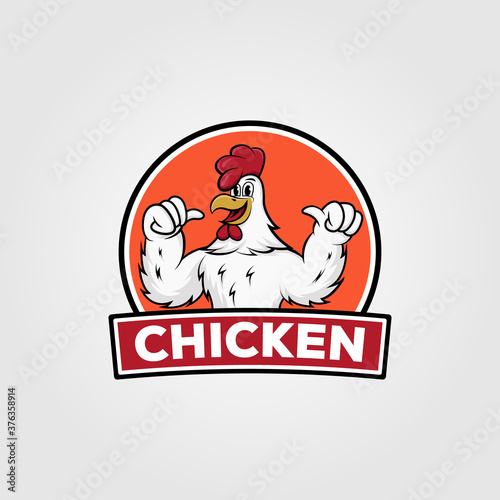 chicken vintage logo vector illustration design, chicken cartoon on badge design