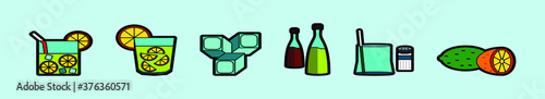 set of cocktail with glasses and bottle cartoon icon design template with various models. vector illustration