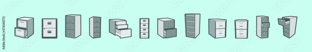 set of file cabinet cartoon icon design template with various models. vector illustration set of file cabinet cartoon icon design template with various models. vector illustration