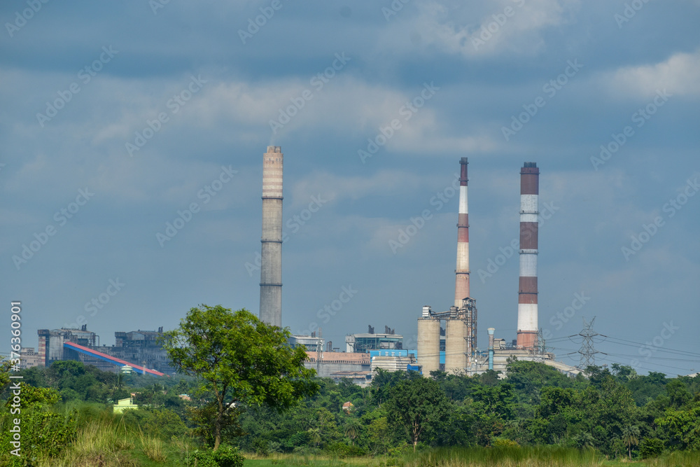 Thermal Power station. Long distance view of thermal power station.