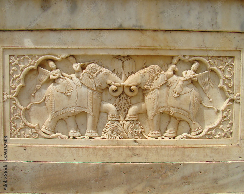 Elephant relief stone carving Jaipur India