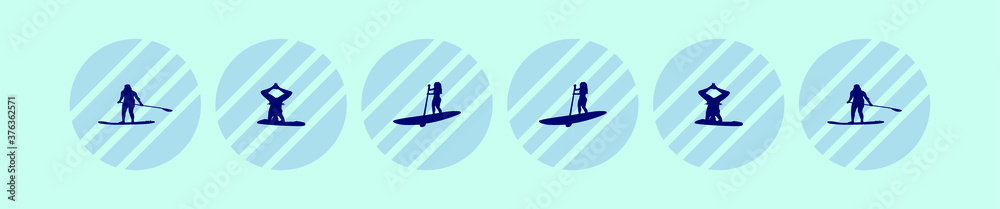 set of paddle board cartoon icon design template with various models. vector illustration