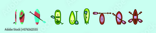 set of paddle board cartoon icon design template with various models. vector illustration