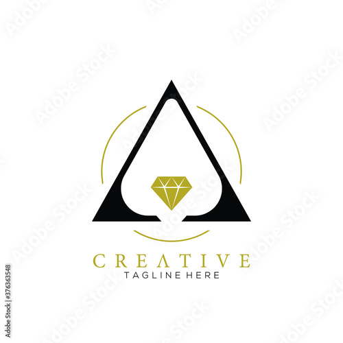 Luxury black letter A diamond jewellery logo with gold circle line
