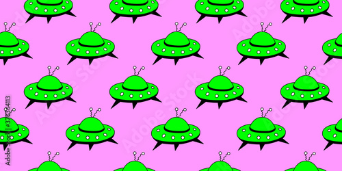 Seamless pattern with Flying Saucers, UFO. Vector background and texture for fabric, wrapping, wallpaper, textile, apparel, cover