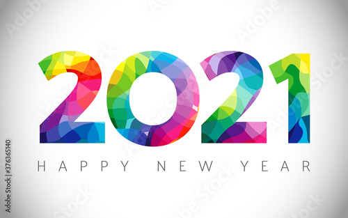 2021 A Happy New Year congrats concept. Stained glass logotype. Abstract isolated graphic design template. Decorative numbers. Coloured digits. Up to 20% percent off idea. Creative colorful decoration