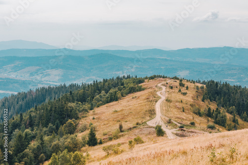 trail road in mountains autumn landscape