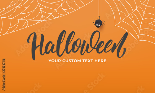 Halloween banner. Holiday Halloween background with lettering spider web