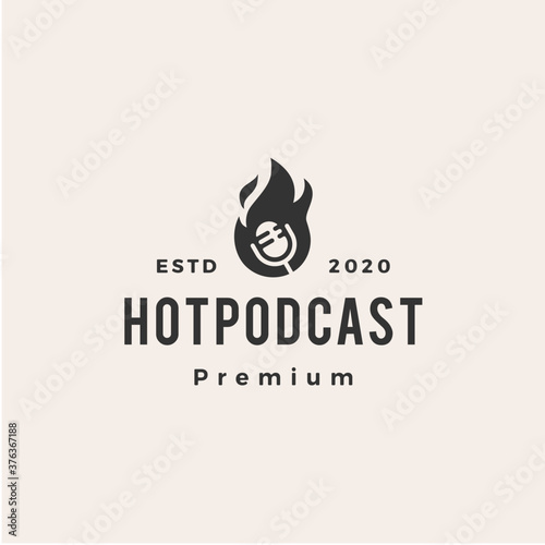 hot podcast fire hipster vintage logo vector icon illustration