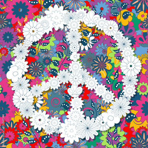 Seamless pattern with sign of peace and pacifism, vector illustration