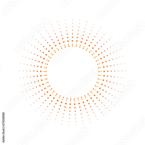 Light rays frame with orange dots. Shine burst background. radiant spark.