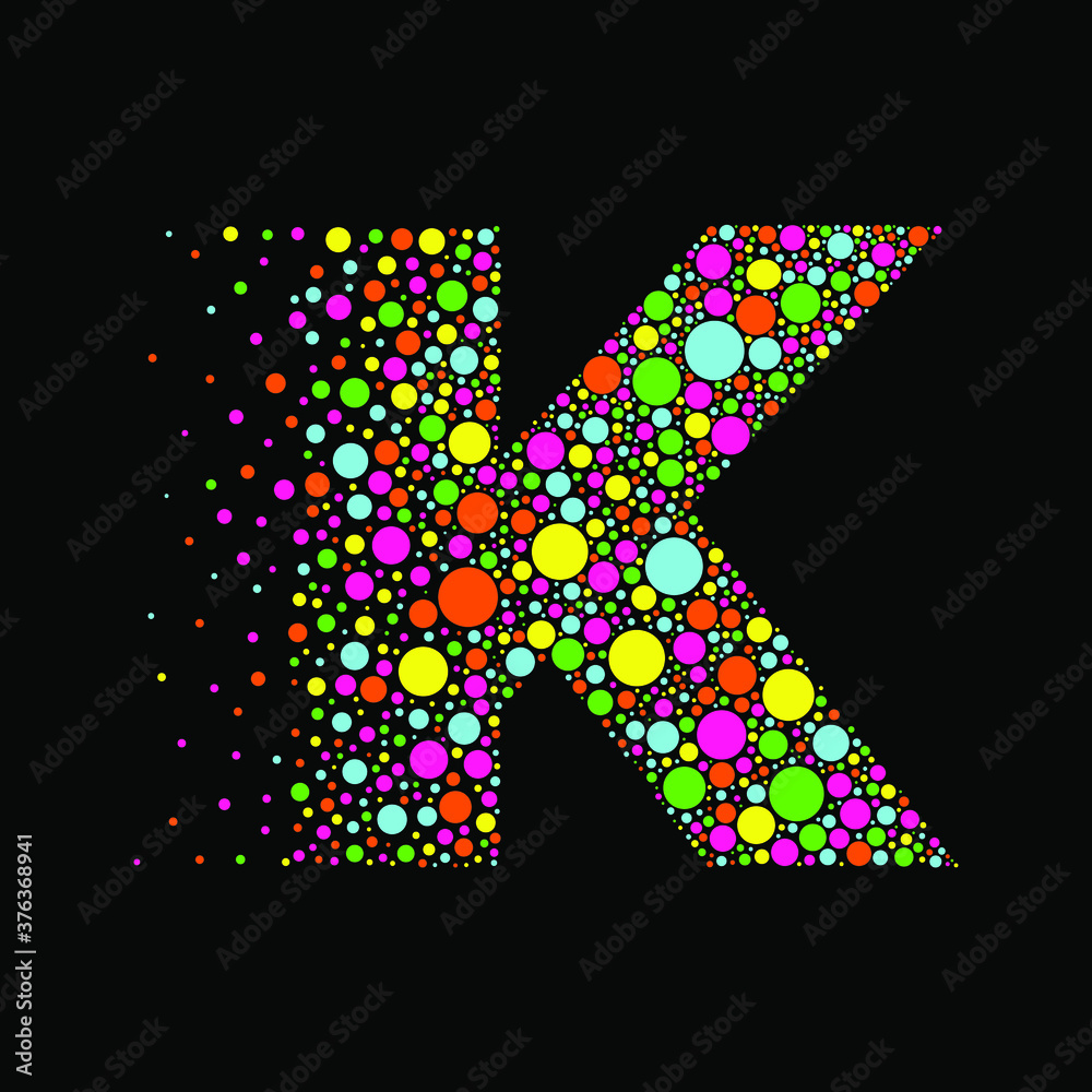 Letter K in Dispersion Effect, Scattering Circles/Bubbles,Colorful vector