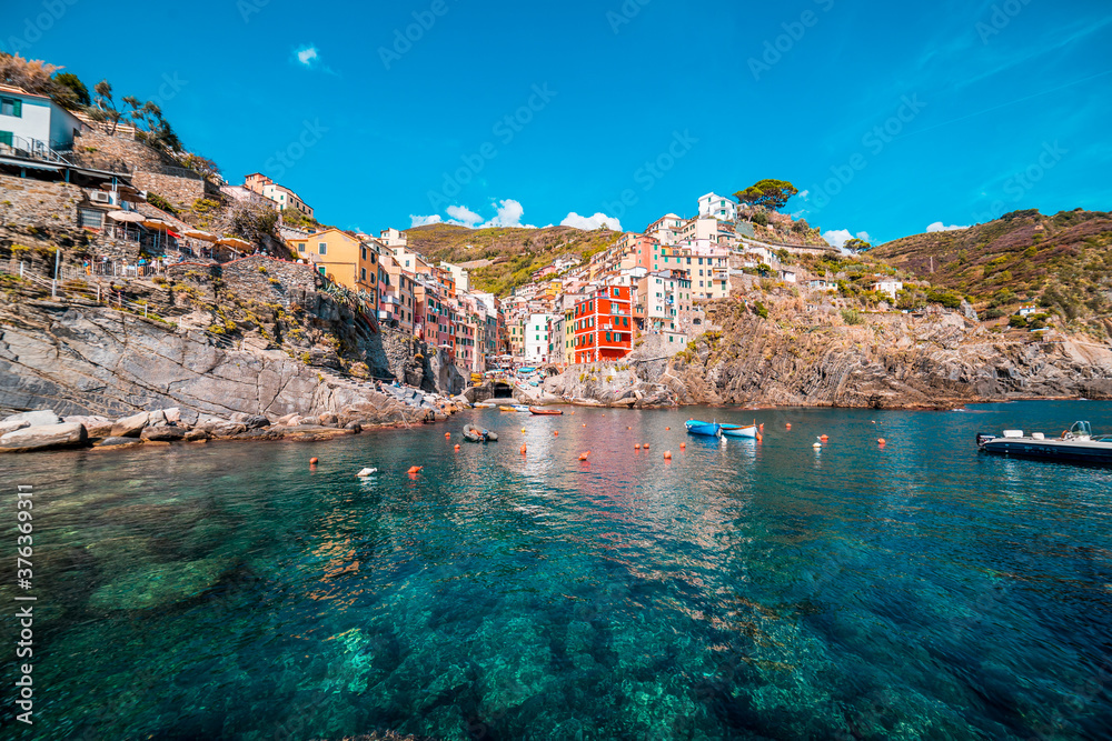 Bella vista a Riomaggiore, Cinque Terre, Italia