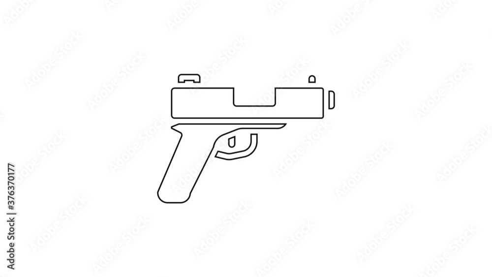 Black line Pistol or gun icon isolated on white background. Police or military handgun. Small firearm. 4K Video motion graphic animation. Black line Pistol or gun icon isolated on white background. Police or military handgun. Small firearm. 4K Video motion graphic animation.