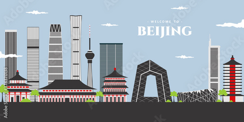 Landscape of modern city in Beijing. Aesthetic panorama view of ancient royal palaces of the vast forbidden city, the palace museum the famous landmark. People are visiting Beijing, China