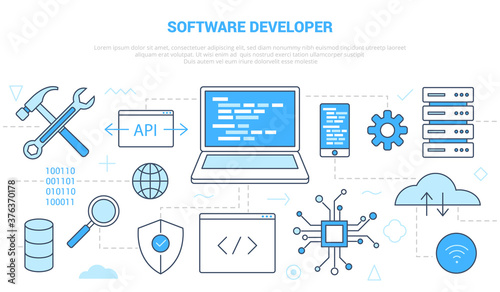 software developer concept with icon set template banner with modern blue color style