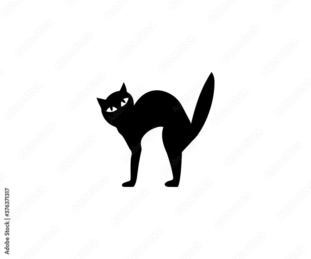 Black cat, halloween icon. Vector illustration, flat design.