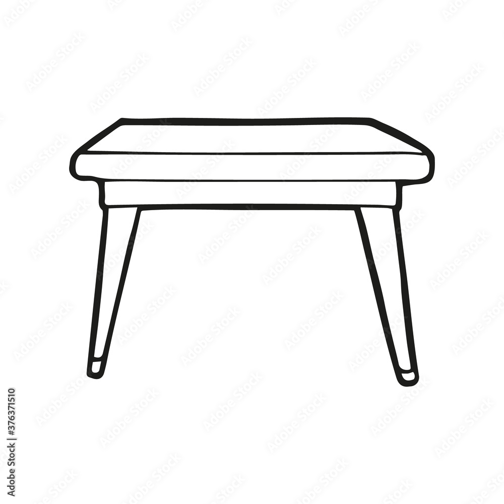Cute hand drawn table on a white background. Funny element in trendy doodle style for card, social media banner, logo, sticker, print, decoration kids playroom. Vector illustration Cute hand drawn table on a white background. Funny element in trendy doodle style for card, social media banner, logo, sticker, print, decoration kids playroom. Vector illustration