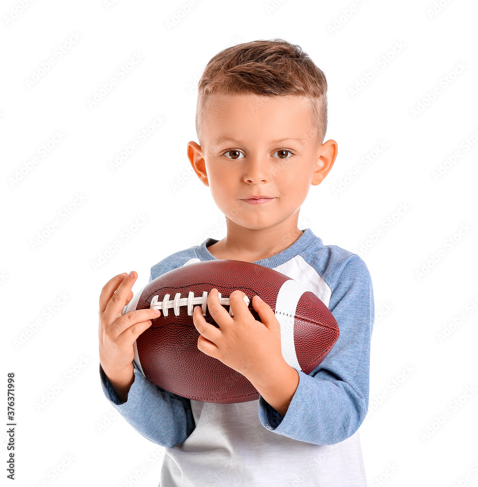 Little boy with rugby ball on white background Little boy with rugby ball on white background