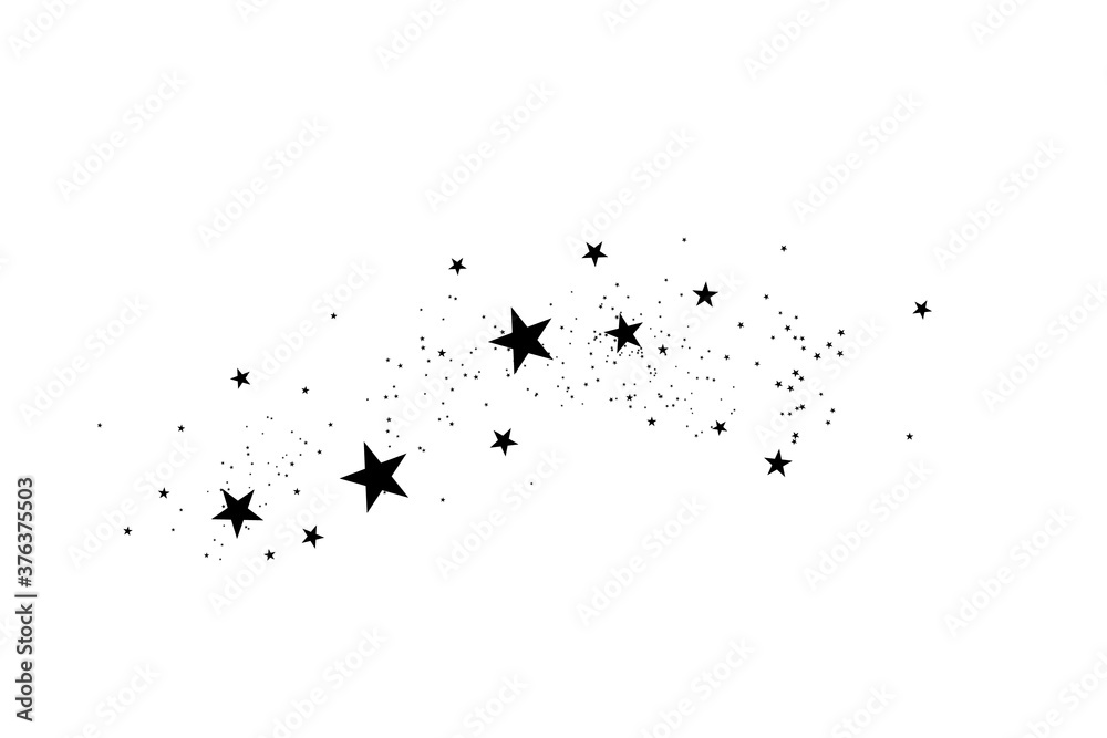Stars on a white background. Black star shooting with an elegant star.Meteoroid, comet, asteroid, stars.