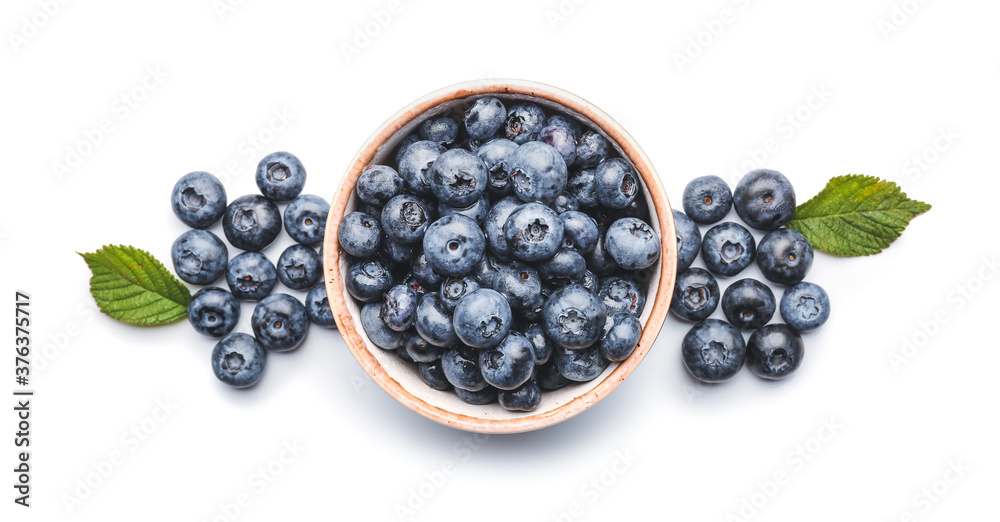 Bowl with tasty blueberry on white background Bowl with tasty blueberry on white background