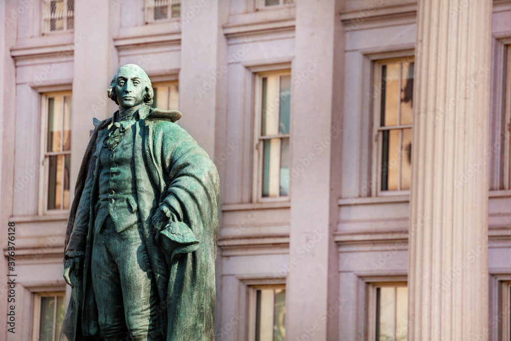 Close-up of Albert Gallatin Statue, Fraser in Washington D.C. near the Treasury Building