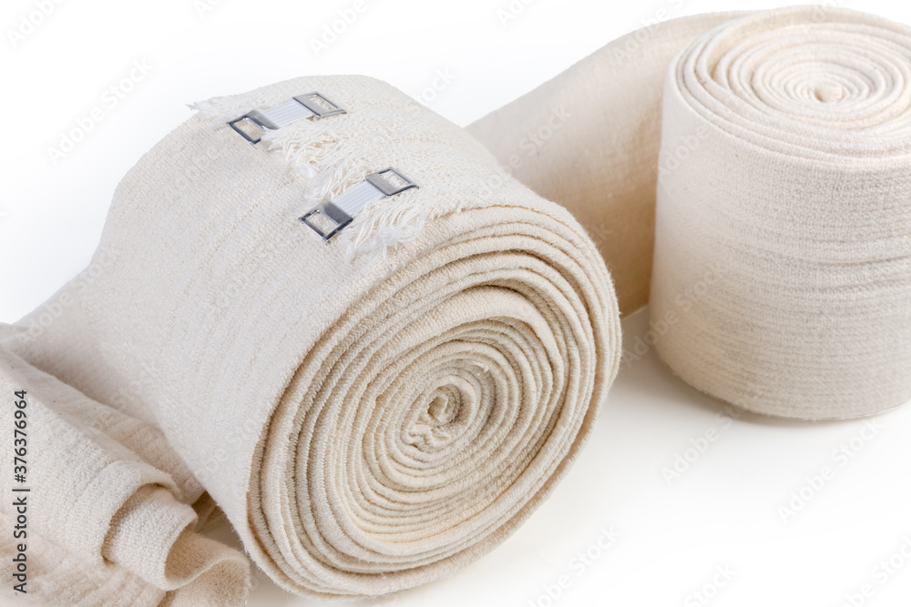 Two woven elastic medical bandages, fragment close-up
