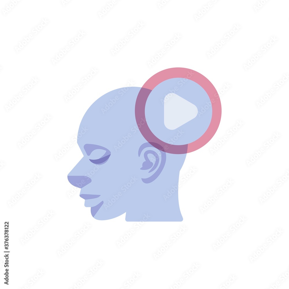 Human head with play button flat icon, vector sign, colorful pictogram isolated on white. Symbol, logo illustration. Flat style design Human head with play button flat icon, vector sign, colorful pictogram isolated on white. Symbol, logo illustration. Flat style design