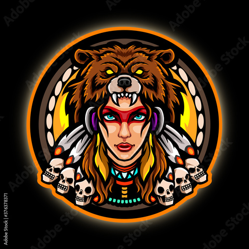 American indian esport logo mascot design.