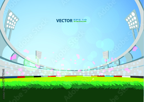 Football arena field with bright stadium lights vector design. eps 10