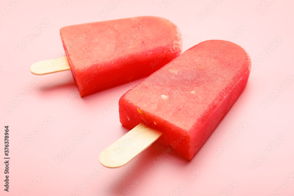 Tasty watermelon ice-cream on color background Tasty watermelon ice-cream on color background