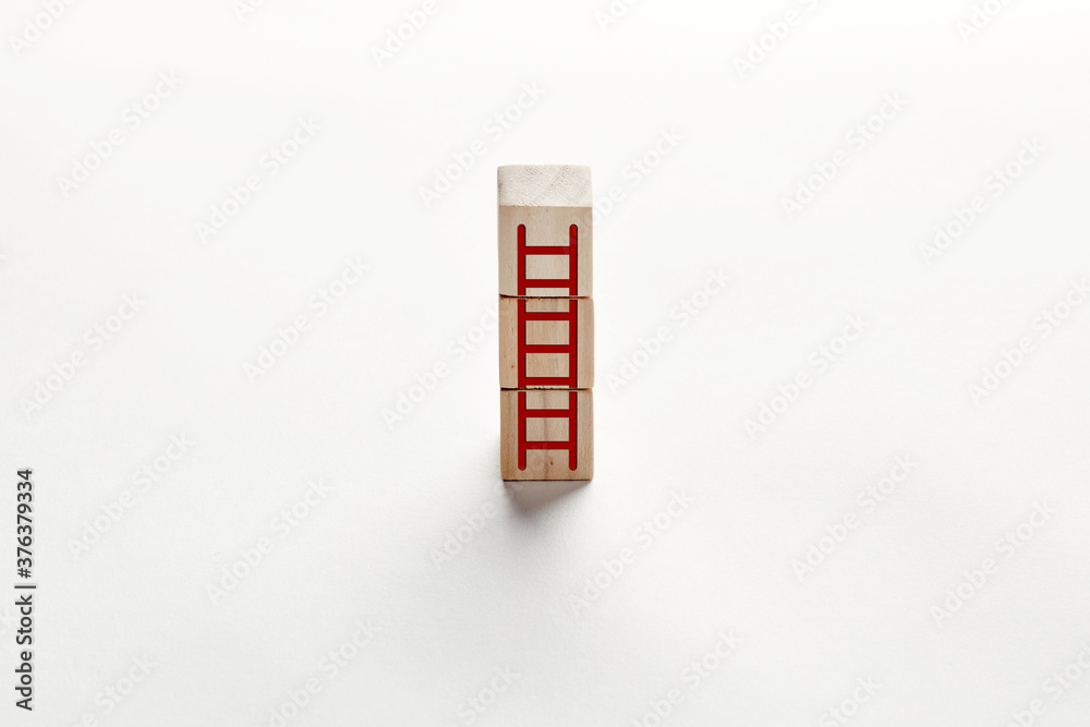 Ladder icon on wooden blocks against white background. Steps of career, business growth or creative problem solving concept. Ladder icon on wooden blocks against white background. Steps of career, business growth or creative problem solving concept.