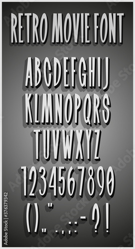 Retro Movie Font, Old Black and White Font Typeface Stylization 