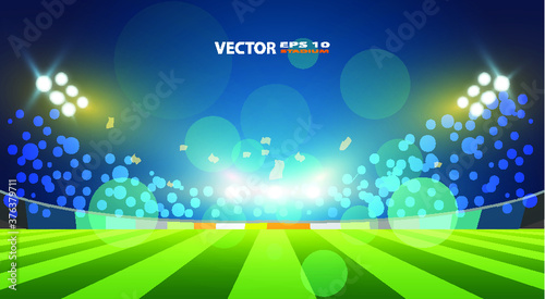 Football Arena. Sports stadium with lights background.