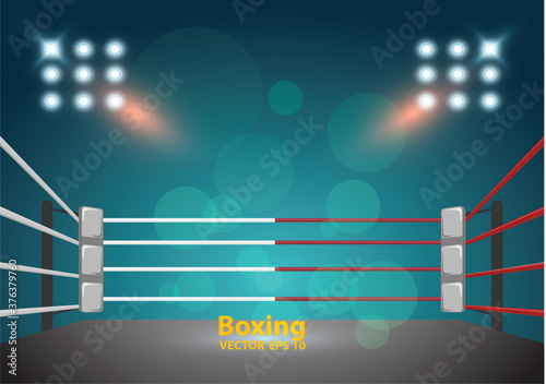 boxing ring with illumination by spotlights. vector design. EPS 10