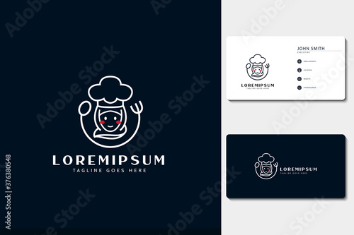 Mom's cooking logo. illustration of mother with a fork and spoon. vector line icon template