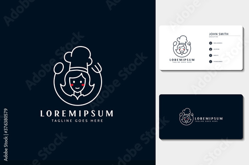 Mom's cooking logo. illustration of mother with a fork and spoon. vector line icon template