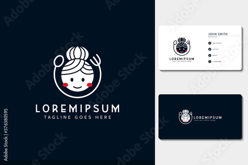 Mom's cooking logo. illustration of mother with a fork and spoon. vector line icon template