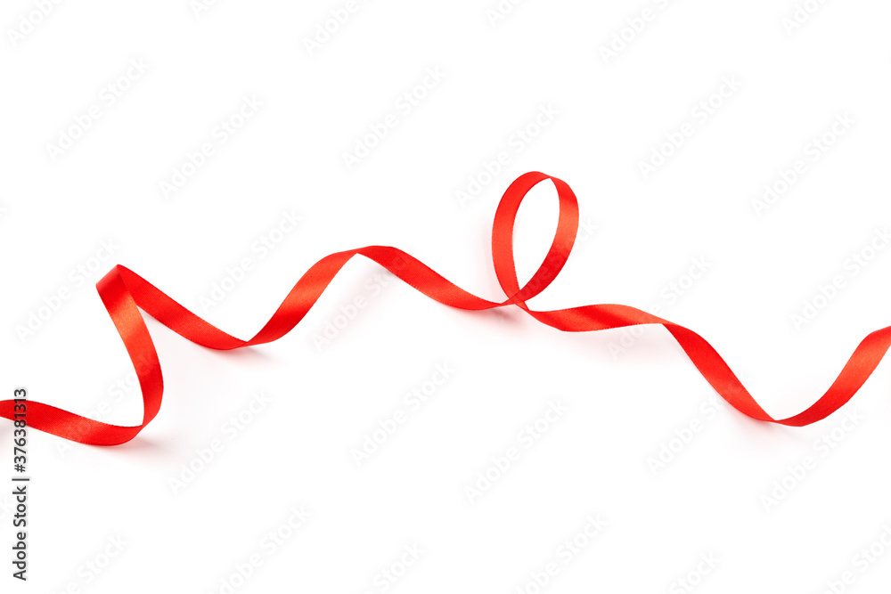 red satin ribbon with curls isolated on white background red satin ribbon with curls isolated on white background