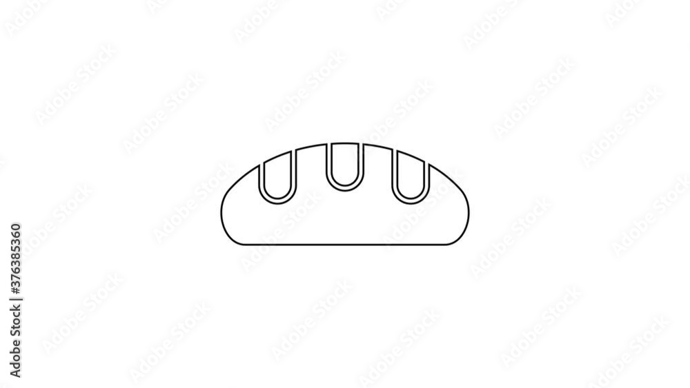 Black line Bread loaf icon isolated on white background. 4K Video motion graphic animation. Black line Bread loaf icon isolated on white background. 4K Video motion graphic animation.