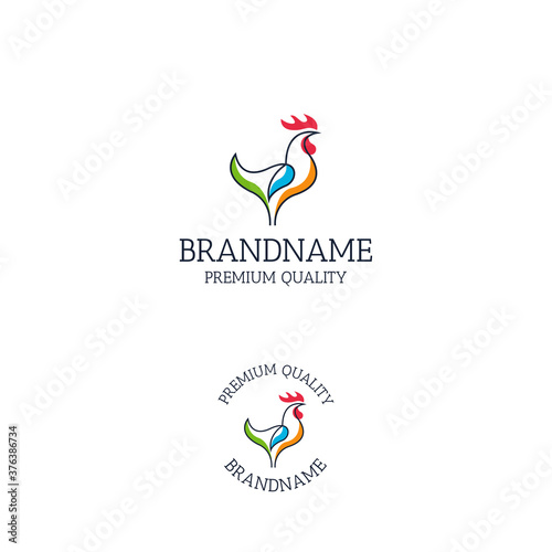 Rooster outline logo icon design premium vector