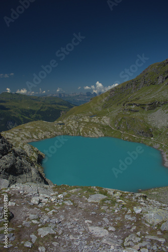 Alpiner Bergsee auf dem Pizol in der Schweiz 7.8.2020