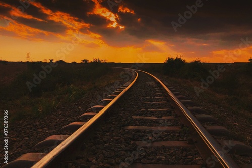 Railway against sunset in rural Kenya