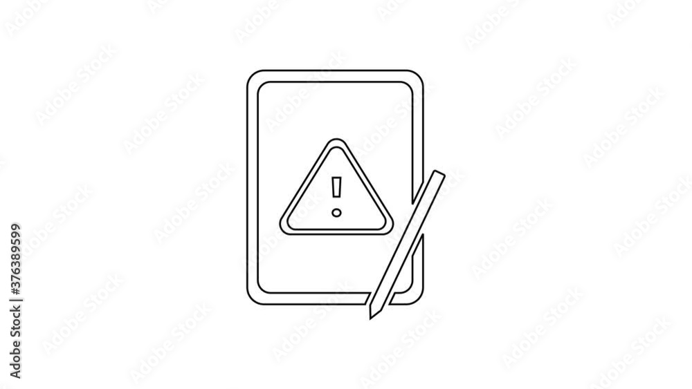 Black line Graphic tablet with exclamation mark icon isolated on white background. Alert message smartphone notification. 4K Video motion graphic animation. Black line Graphic tablet with exclamation mark icon isolated on white background. Alert message smartphone notification. 4K Video motion graphic animation.