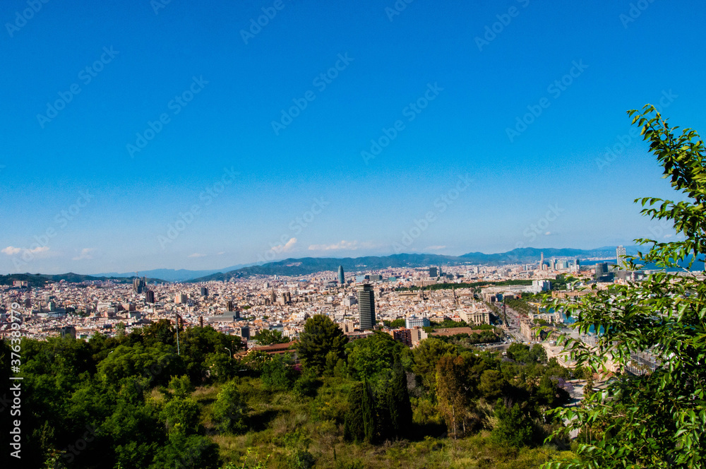 View from the Montjuic Mountain to Barcelona