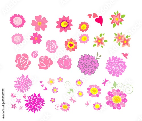 Funny abstract pink flowers set for greeting card, birthday invitation and other design